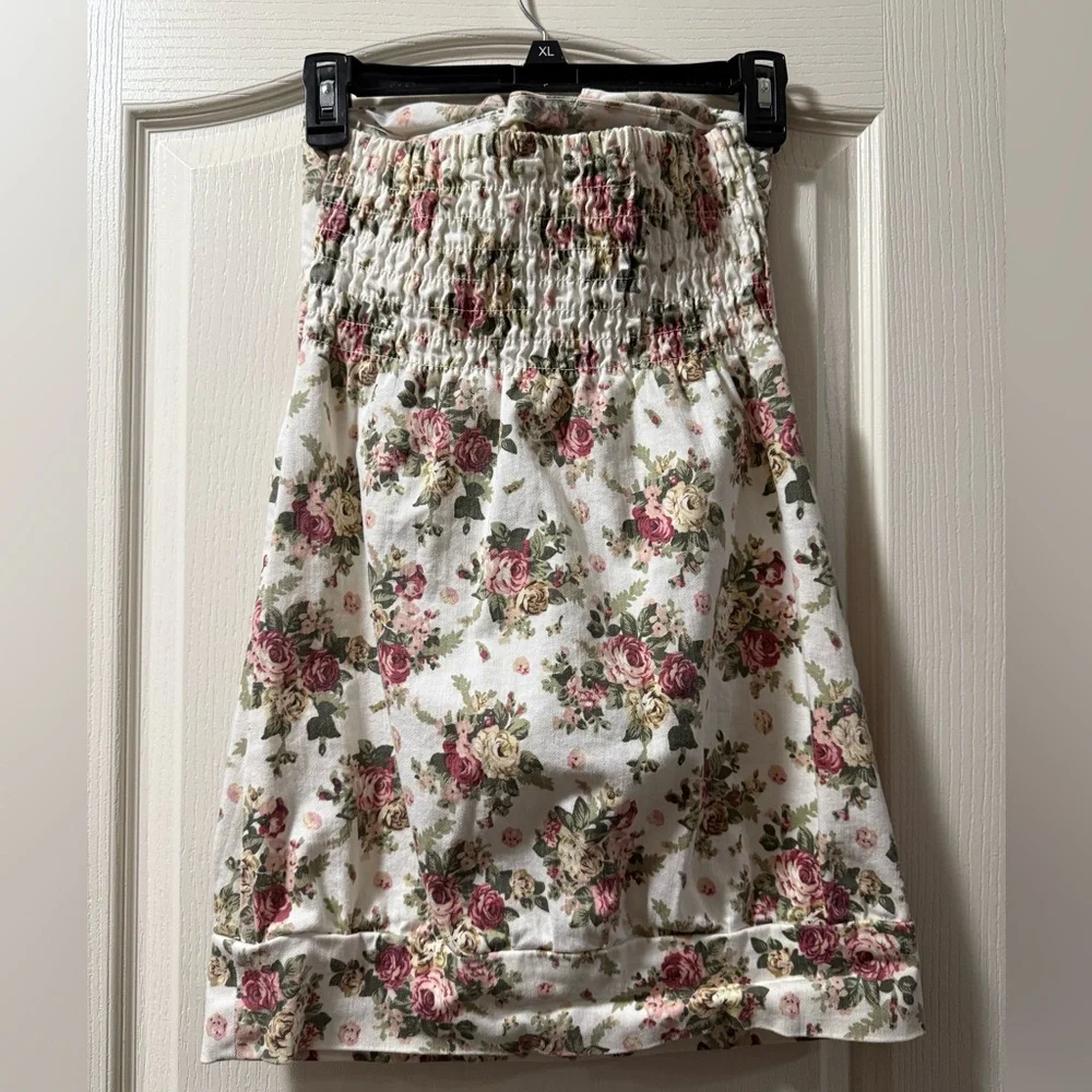 Strapless Cottagecore Floral Mini Denim Dress - Picture 5 of 9